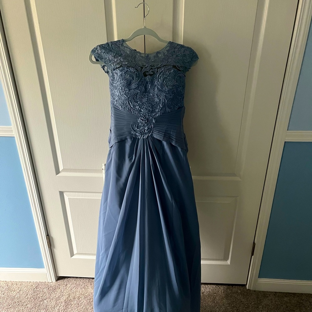 Lovely smokey blue gown by Gown Gallery. New with tags, size 2.